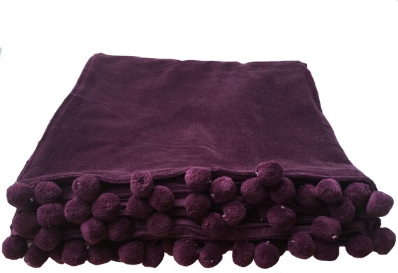 Purple Throw Velvet Throws Velvet Throw Blanket Pom Pom Throw Velvet Sofa Blankets Terrace Couch Throw Fuchsia Blanket Aubergine Etsy UK