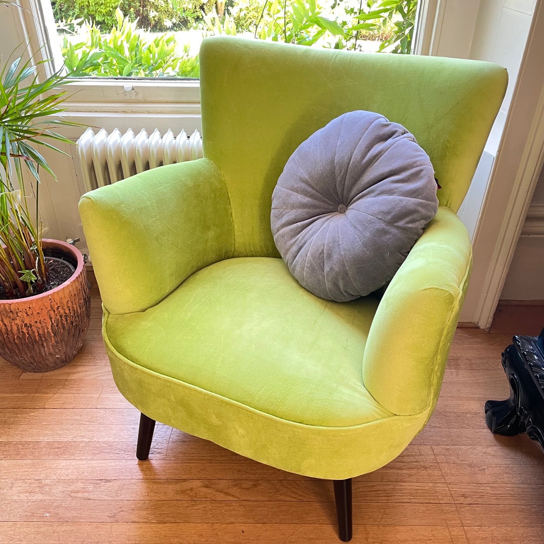 Lime Green Lounge Chair, Accent Chair, Reading Armchair, Velvet Green