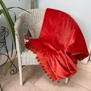 Glamorous Velvet Throw, Velvet Bedspread, Sofa Throws, Pom Pom Throw, Velvet Throw Blanket, Cotton Velvet Blanket, Blanket with pom pots