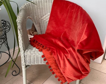 Coperta in velluto glamour, copriletto in velluto, copridivano, coperta con pompon, coperta in velluto, coperta in velluto di cotone, coperta con pompon