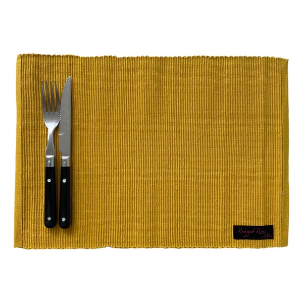 Mustard Place Mats, Pack Of 4 Placemats, Set Of 4 Tablemats, Ribbed Place Mats, Romantic Dinner Decor, Cotton Placemats, Dining Table Linens