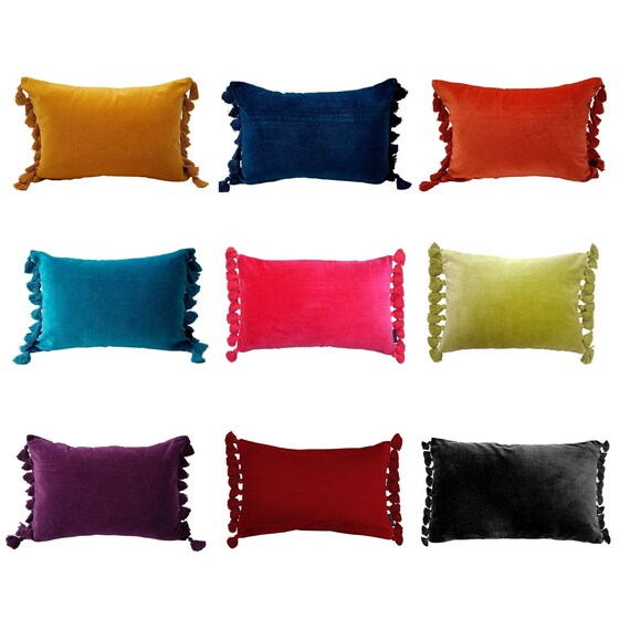 Velvet Tassel Trim Cushion Oblong Velvet Cushion Cushion Etsy UK