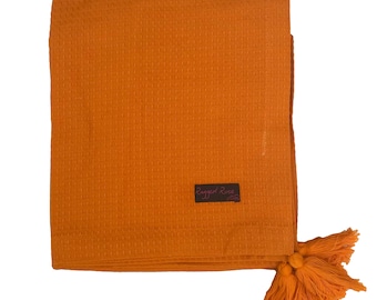 Chunky Cotton Waffle Throw with Tassels, Colorful Home Accessory