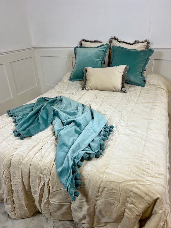 Duck egg velvet throw hotsell