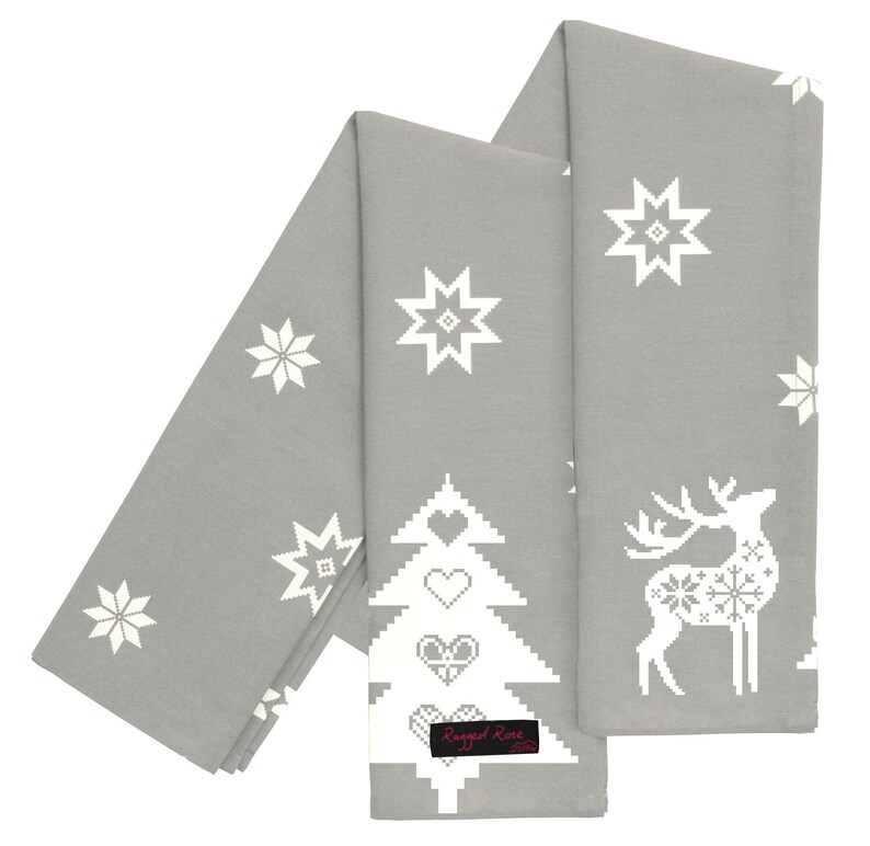 grey christmas tea towels