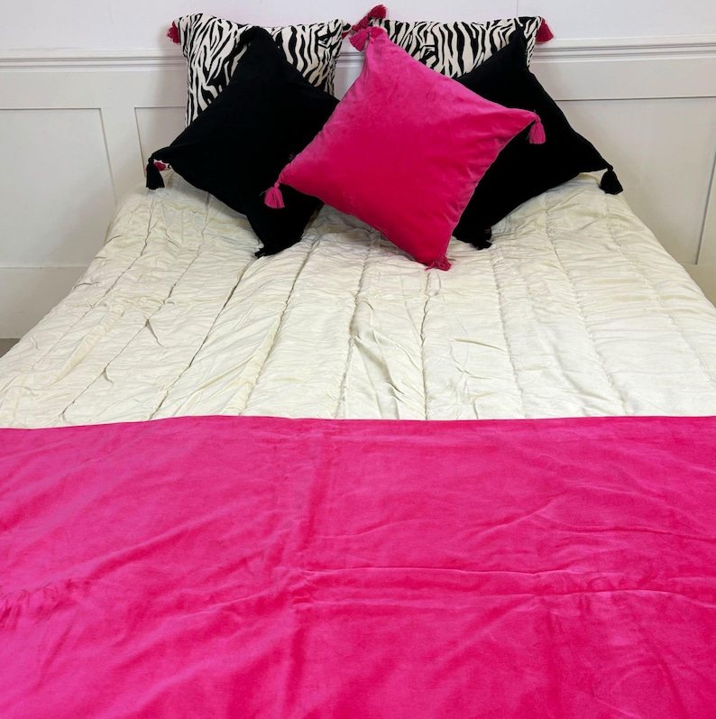 bright pink velvet bed throw