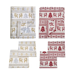 Christmas Table Cloth, Cotton Tablecloth, Christmas Table Linen, Christmas Table Napkins, Rectangle Tablecloth, Festive Napkins, Xmas Decor