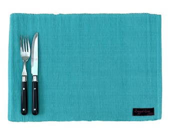 Blue Placemats, Pack Of 4 Place Mats, Cotton Tablemats Set, Ribbed Placemats, Coloured Place Mats Set, Hosting Decor, Garden Placemats