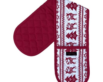 Christmas double oven glove in Nordic style, double oven mitt perfect for Xmas kitchen gift