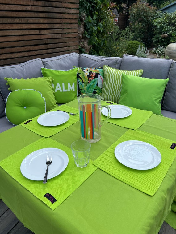 Lindgrüne Baumwolltischdecke ~ rechteckige Tischdecken ~ Sommergartenparty Tischdeko