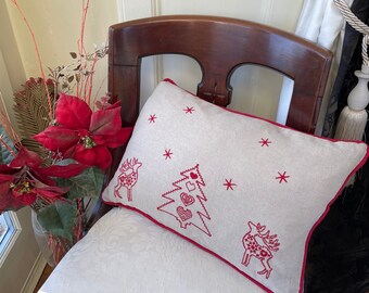 Christmas Cushions, Embroidered Festive Cushion, Christmas Home, Christmas Tree Prints, Embroidered Cushion, Festive Homewares