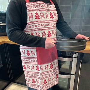 Nordic Print Christmas Apron, Holiday Apron, Cooking Aprons, Christmas Apron For Women, Festive Apron, Christmas Day, His and Hers Christmas