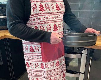 Cotton Christmas Apron, Holiday Apron, Cooking Aprons, Christmas Apron For Women, Festive Apron, Christmas Day, His and Hers Christmas
