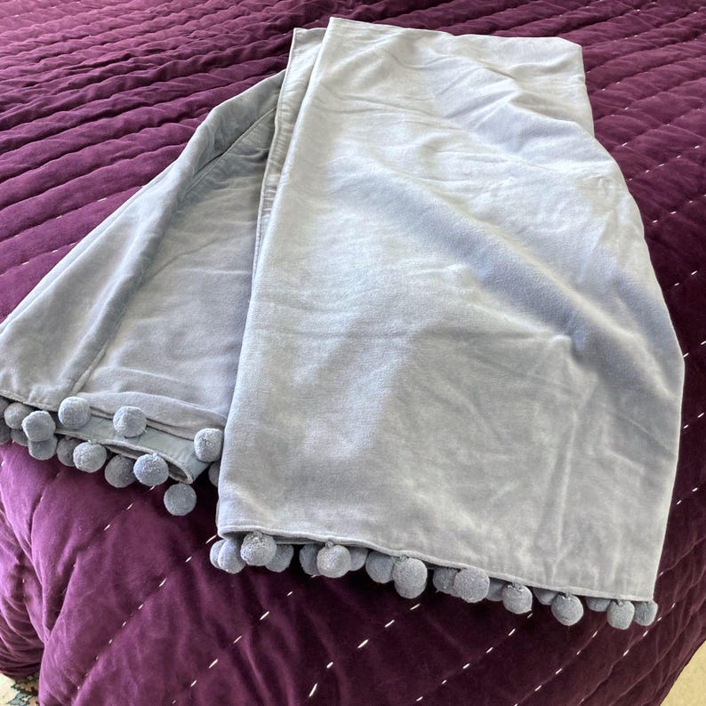 grey velvet pompom throw blanket