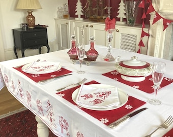 Embroidered Christmas Napkins ,Cotton Xmas Napkins Set, Christmas Tablelinen