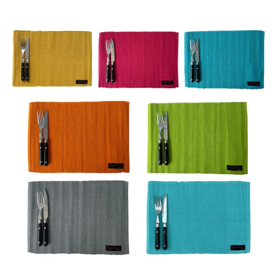 Baumwoll Tischset Set, gerippte Tischsets 4er Pack, bunte Tischwäsche, waschbare Tischsets