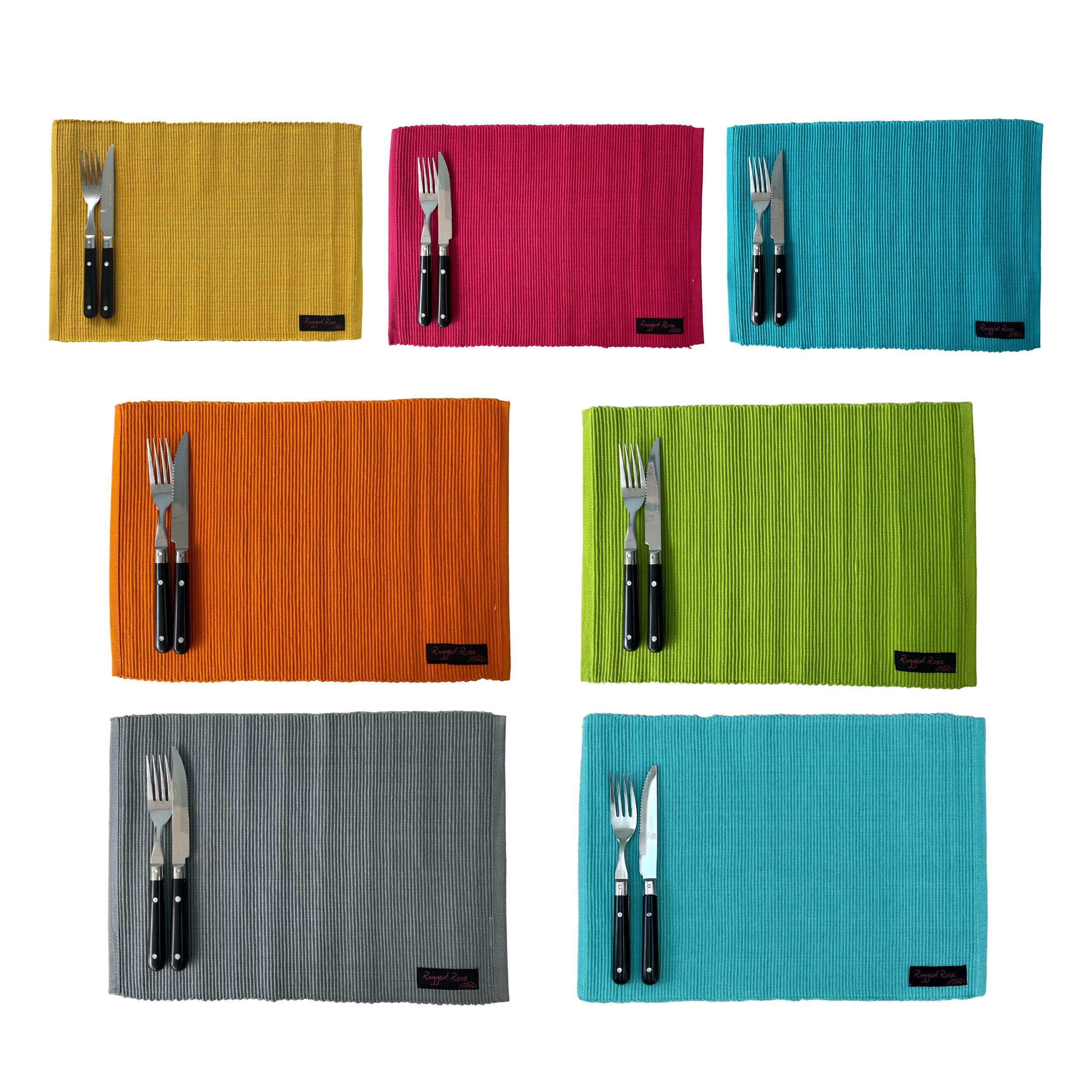 Baumwoll Tischset Set, gerippte Tischsets 4er Pack, bunte Tischwäsche, waschbare Tischsets