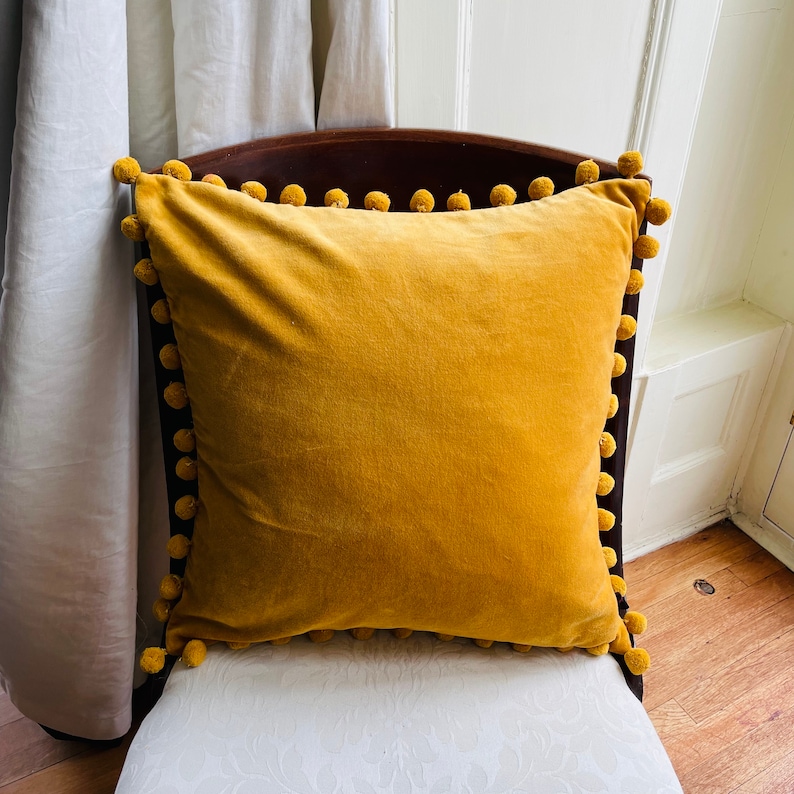 Jewel Coloured Velvet Cushions With Pom Pom Trim Velvet Etsy UK