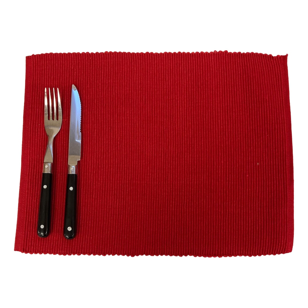 Red Place Mats, Pack of 4 Placemats, Set of 4 Tablemats, Ribbed Place
