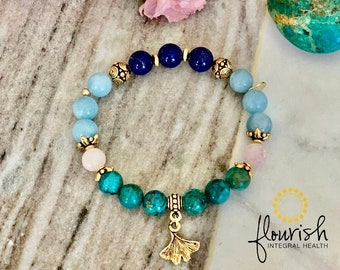 Parkinson&#39;s Support Gemstone Bracelet\Crystal Healing Mala Bracelet\Chrysocolla Morganite Aquamarine Lapis Healing Stones\Dementia Crystals