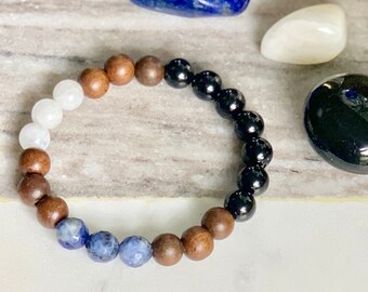 TRUST THE PROCESS Gemstone Bracelet\Beaded Stretch Bracelet\Crystal Healing Mala Bracelet\Moonstone Wood Sodalite Black Onyx Healing Stones