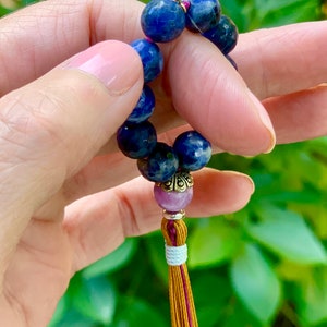 FIDGET MALA ROSARY \ Fun 10 Point Bead Mala \ Decade Rosary \ Fidget \ Sodalite  Lepidolite Healing Stones \ Healing Beads \ Mala Beads