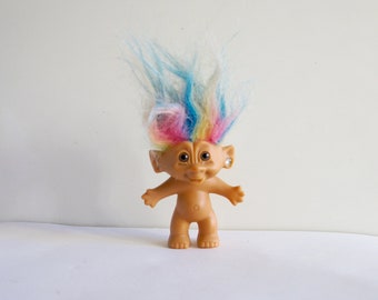 Vintage Funky TROLL DOLL EARRINGS-Fun Miniature Retro Toy Costume Jewelry-YELLOW