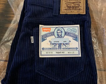 Super Rare, Vintage, Levi's Dark Blue, Tight, Corduroy, Trousers, Unworn, Tags Attached, High-end Fashion, Men's, Collectible, Retro,W34 L32