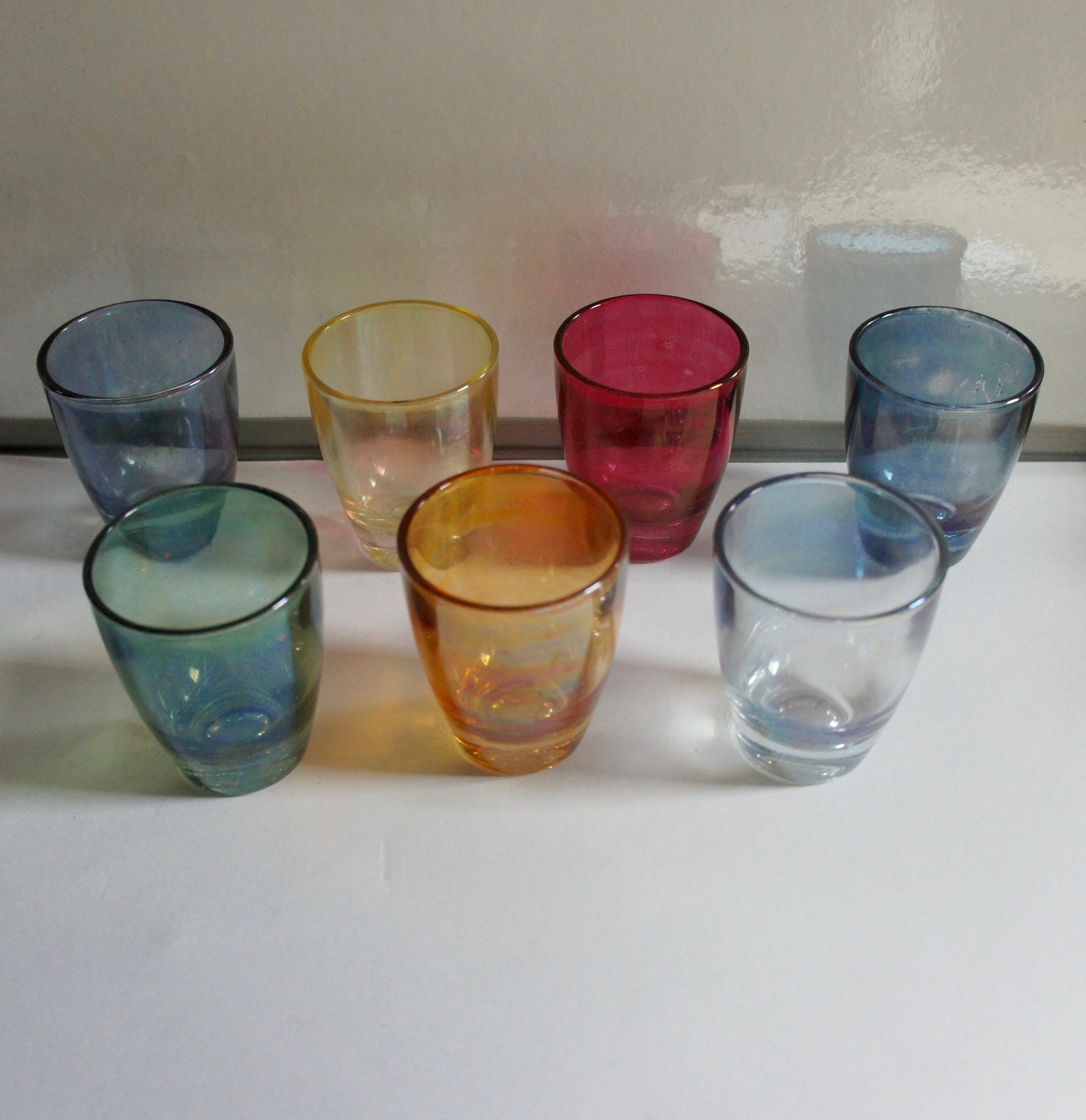 Seven Vintage Colour Glass Shot Glasses Drinkware Etsy