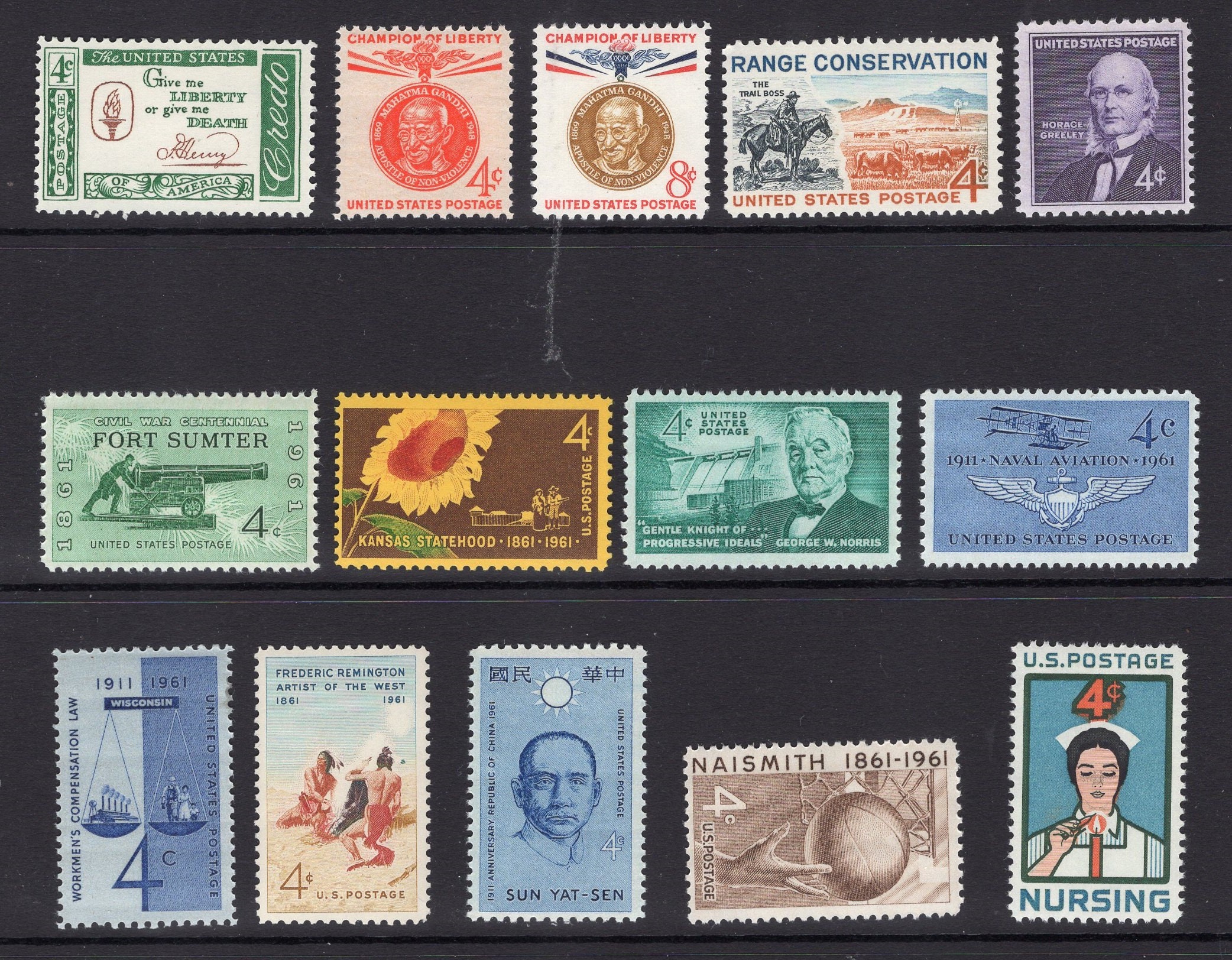 1961 Year Commemorative Postage Stamp Full Year Set Mint Never Hinged 