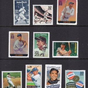 RUTH GEHRIG MANTLE DiMAGGIO Berra Maris World Series - 10 Stamps - The PRIDEs of the YANKEEs - Such Memories!! Fresh Bright -  FreeUSA Ship