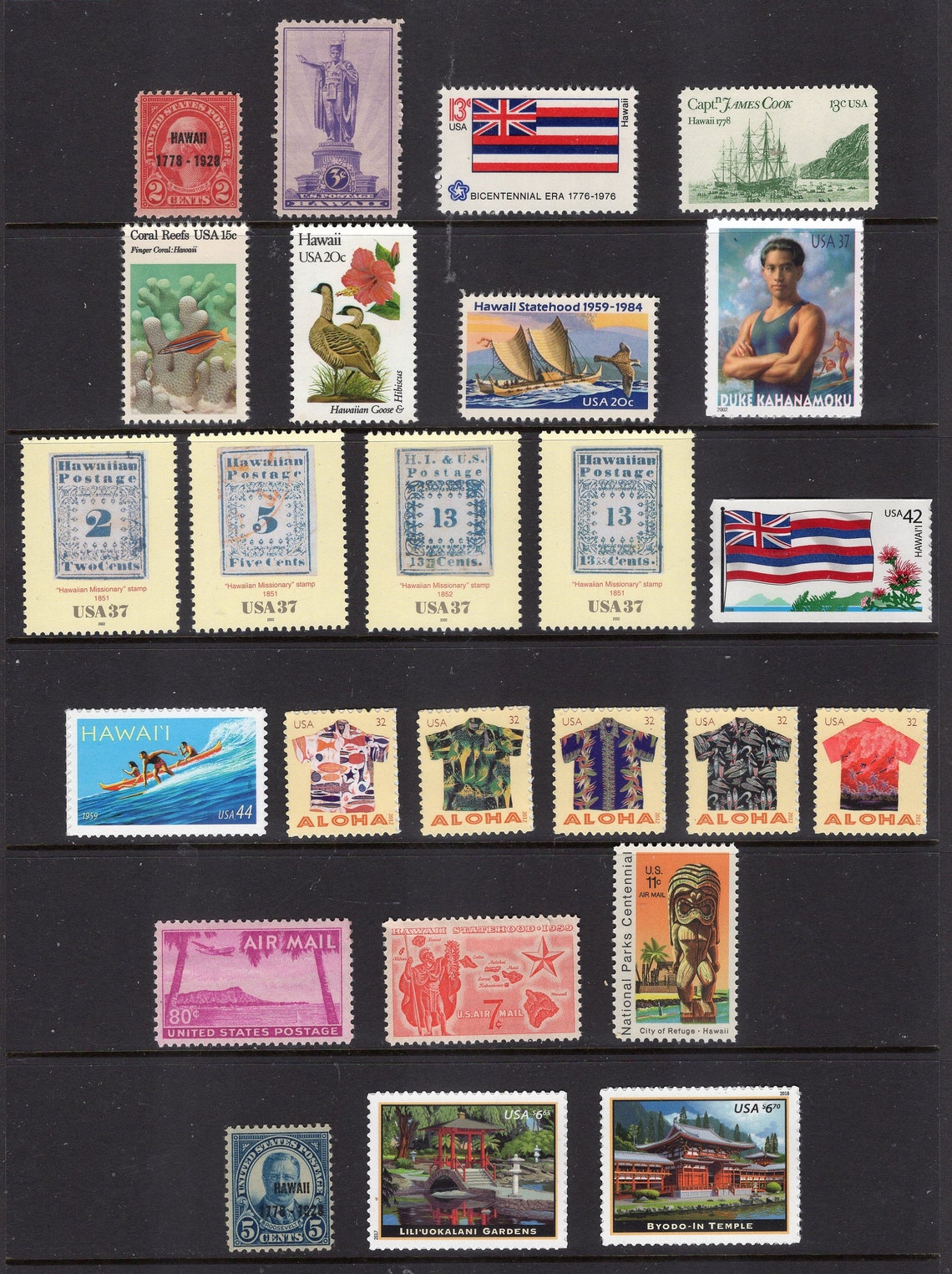 HAWAII 2 STAMP COLLECTION of 29 Stamps Inc 1 Sheet of 4 Usa Etsy