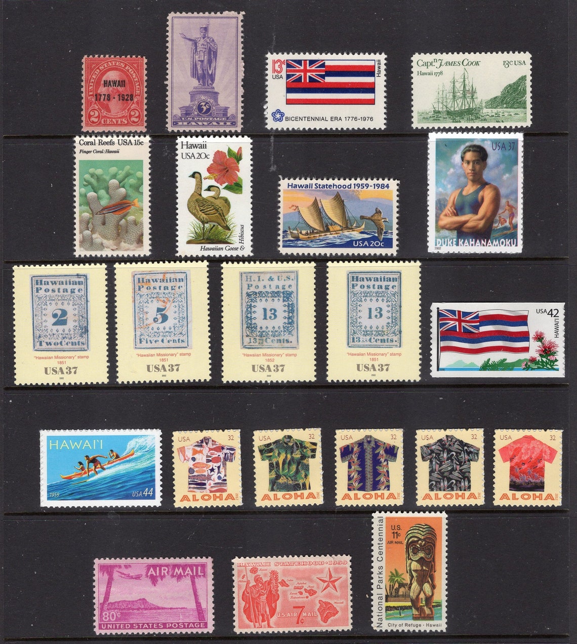 HAWAII 1 STAMP COLLECTION of 26 Stamps Inc 1 Sheet of 4 Usa Etsy