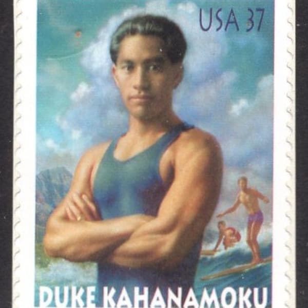 5 HAWAII SURFER Duke Kahanamoku Waikiki Beach - Bright, unused US Postage Stamps - Vintage 2002 - Stock# 3660  - Free Domestic Ship