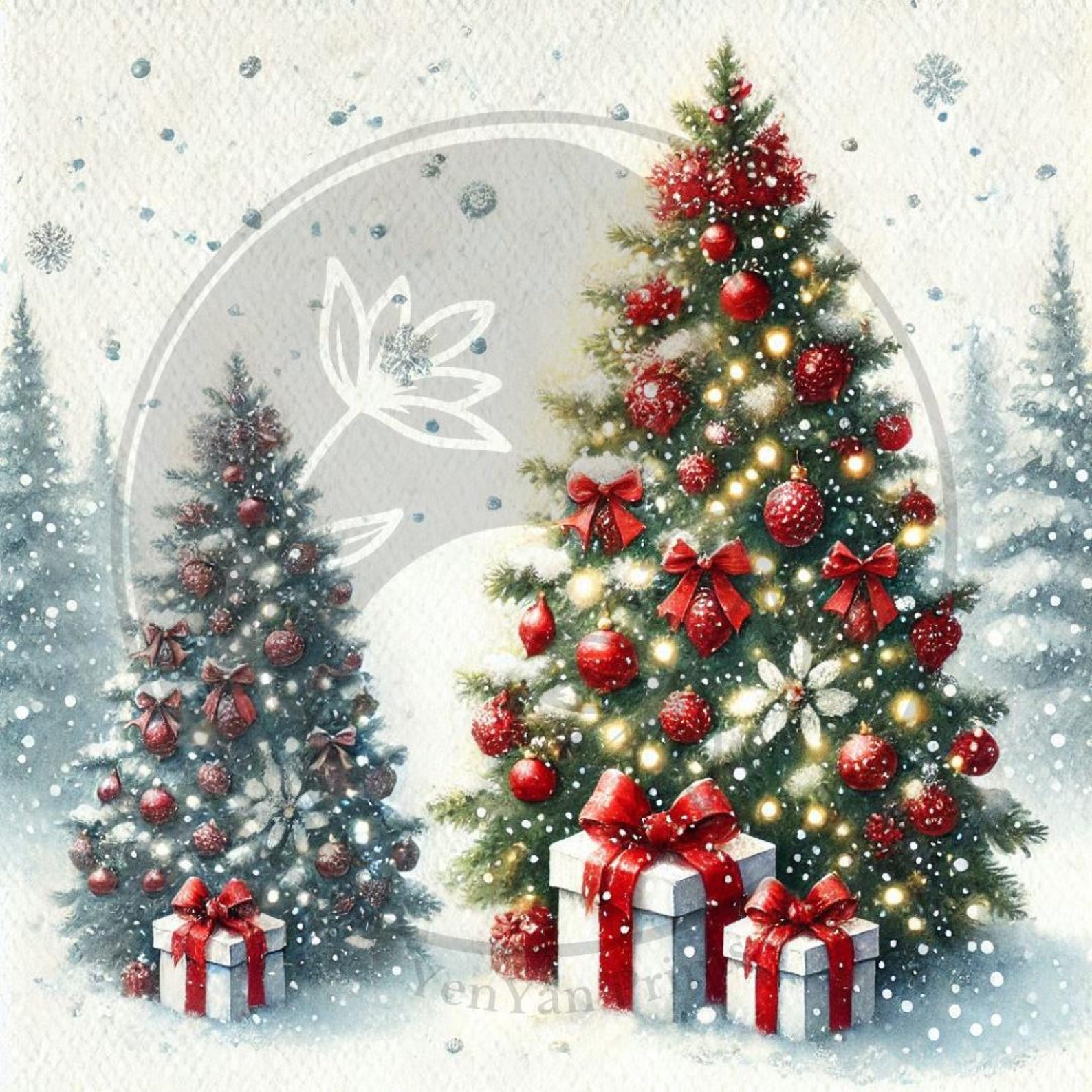 50 Christmas Trees Digital Images Digital Art Printable Kit Instant ...