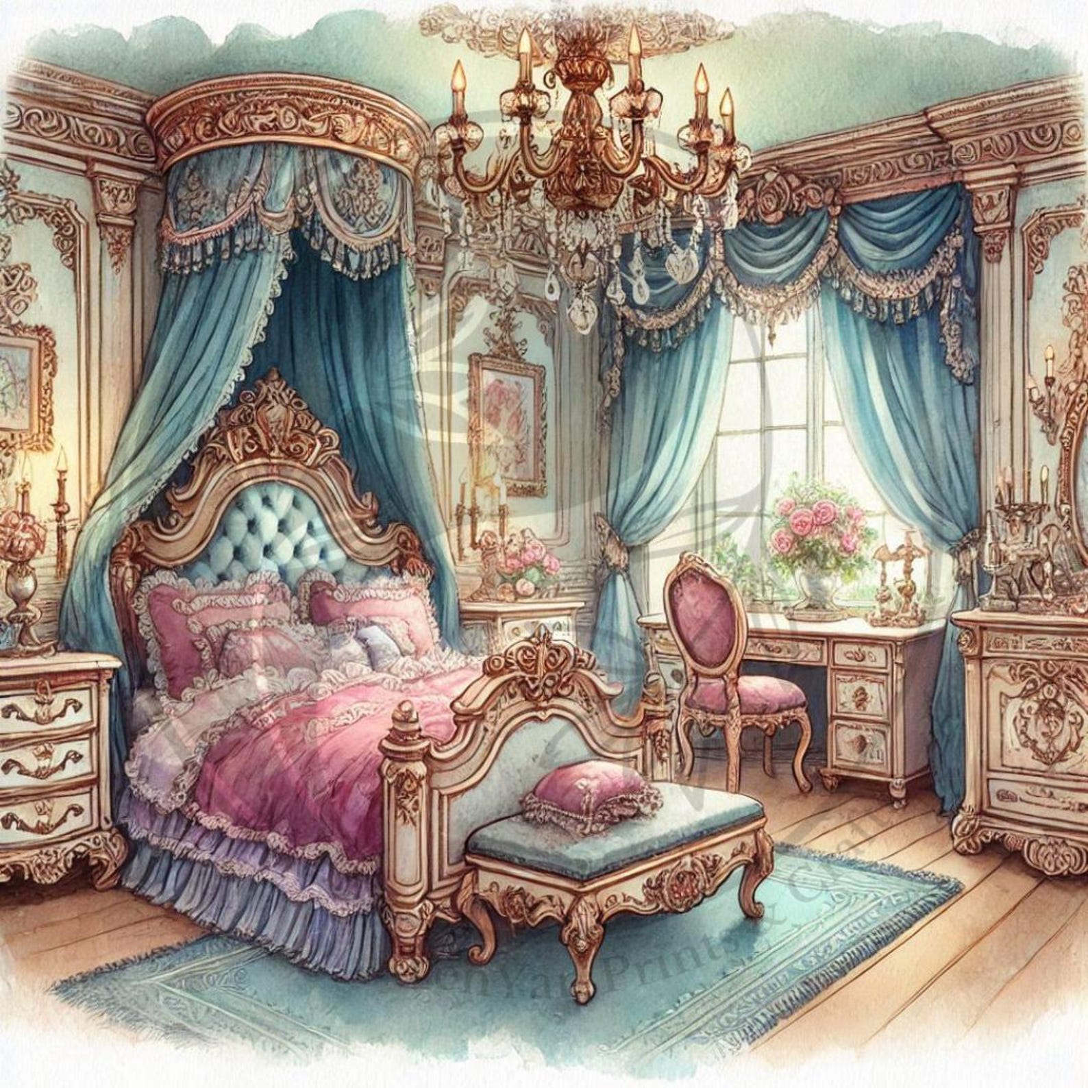 50 Victorian Bedroom Digital Art Printable Kit Instant Digital Download ...