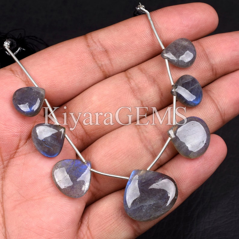 Blue Loose Beads Natural Fire Labradorite 7pcs Natural Blue Labradorite Beads 12-20mm Smooth Beads Heart Shape Beads Labradorite Beads