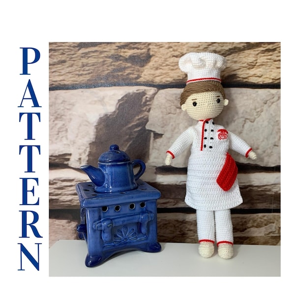 Chef Willi, crochet amigurumi doll, crochet doll with removable clothes, PATTERN ONLY
