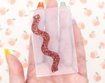 2.5" long 3mm deep flat squiggly with hole shiny silicone earring mold for resin MP060