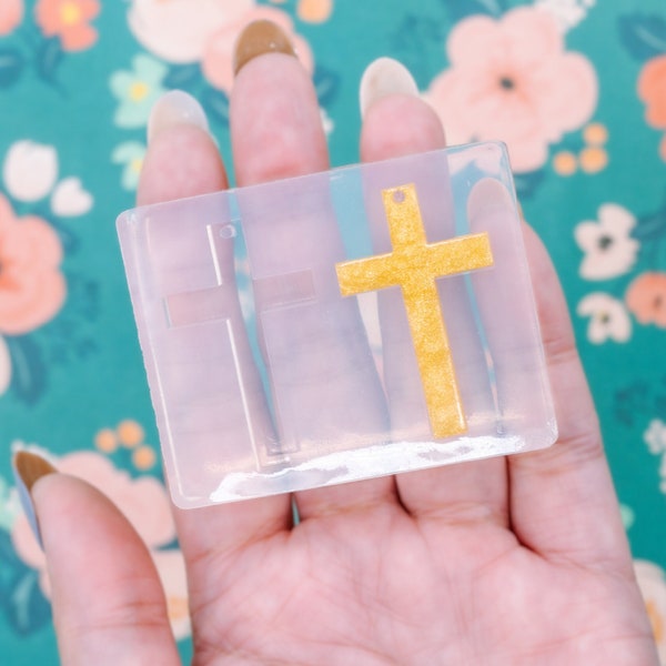 1.5" long 3mm deep flat cross with hole shiny silicone earring mold for resin MP100