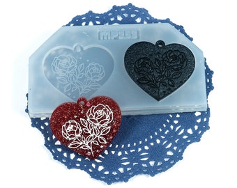 1.5" wide 3mm deep flat heart with hole shiny silicone earring mold for resin MP253