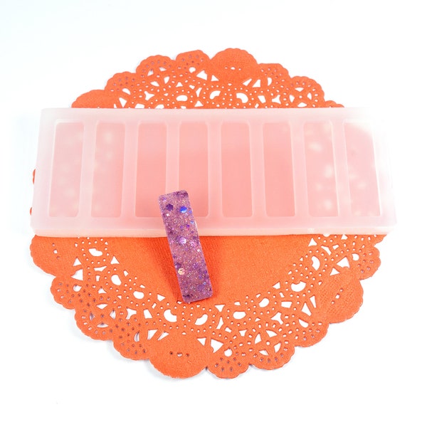 1.75" Long 0.5" Wide 3mm Deep Flat Round Corner Rectangle Shiny Silicone Hair Clip Mold For Resin HC055