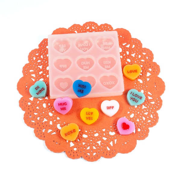 0.75" wide 6mm deep flat candy hearts shiny silicone earring mold for resin MP089