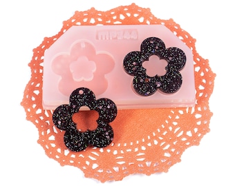 1.25" long 3mm deep flat flower with hole shiny silicone earring mold for resin MP244