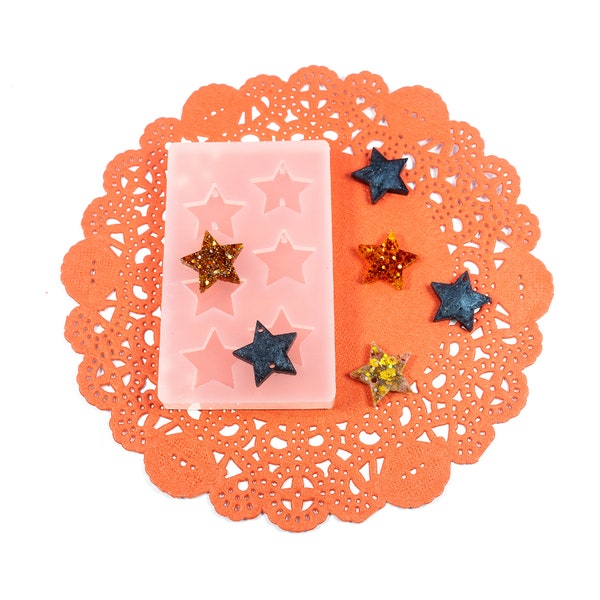 0.75" long 3mm deep flat star with holes shiny silicone earring mold for resin MP012A