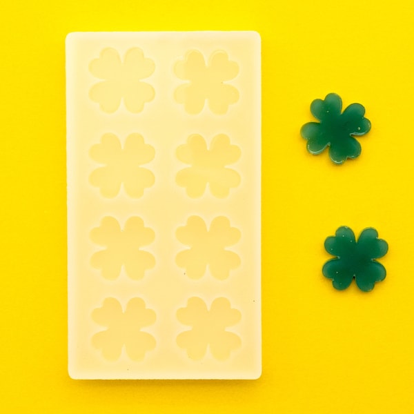 0.6" wide 3mm deep flat four leaf clover shiny silicone earring mold for resin MP102