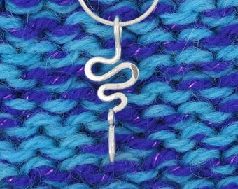Portuguese Knitting Pin Necklace - 935 Sterling Silver Hook Pendant for Knitters