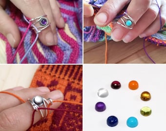 Gemstone Yarn Guide Ring - Sterling Silver Tension Ring - Knitting Crochet Colorwork