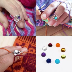 Gemstone Yarn Guide Ring - Sterling Silver Tension Ring - Knitting Crochet Colorwork