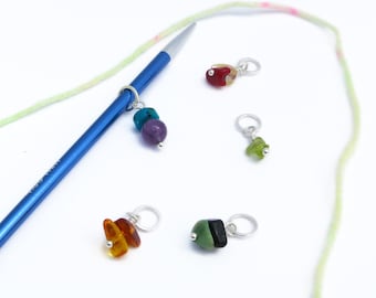 Small 4mm Gemstone Knitting Stitch Markers - Sterling Silver Snag Free